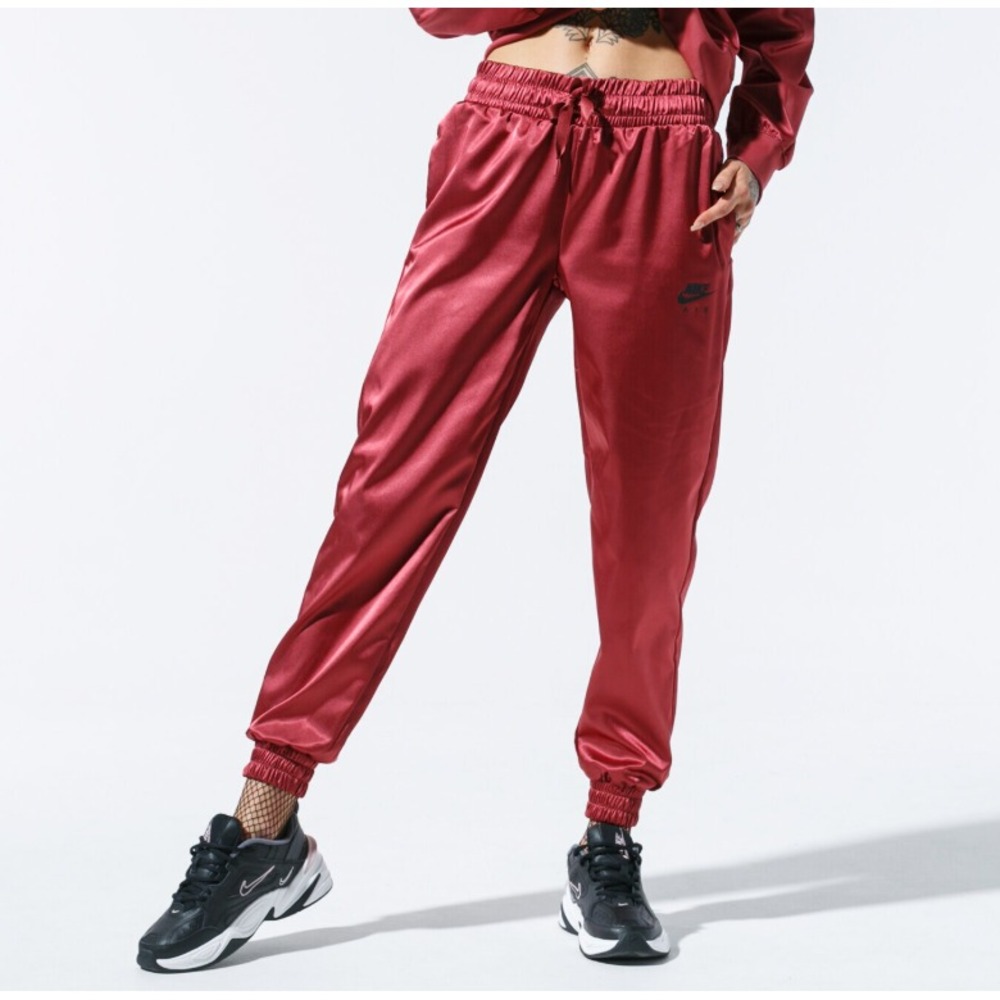 Nike AIR‎ Jogger Track Pants Women S Red Satin Court Athletic Hip Hop Blokette